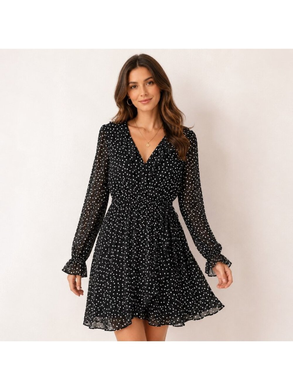 H&M Polka Dot Ruffle Wrap Dress Sheer Sleeve NWT Size US 12 - Picture 4 of 16